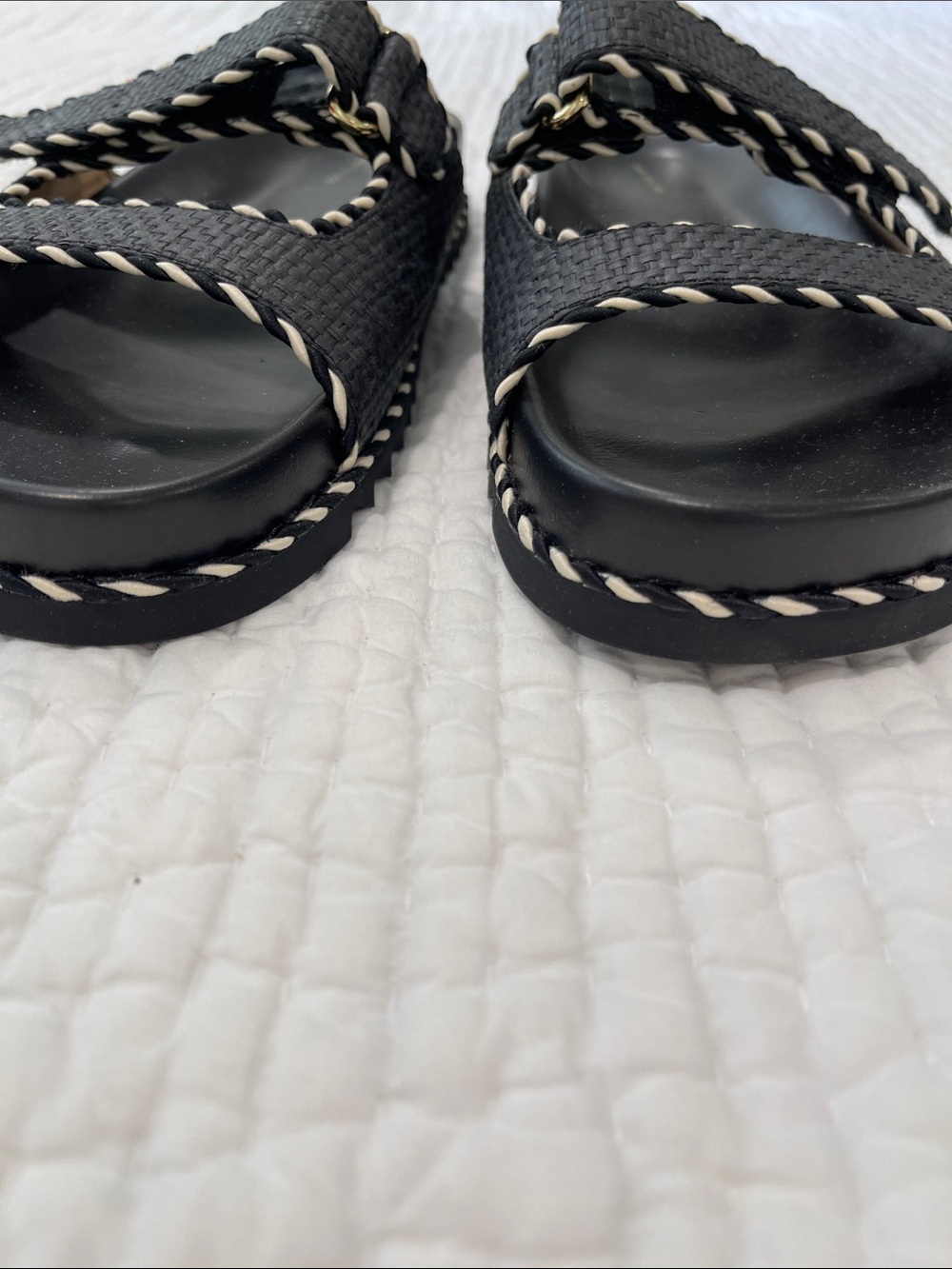 Ann Taylor Black Slide Sandals with White Trim - Picture 2 of 5